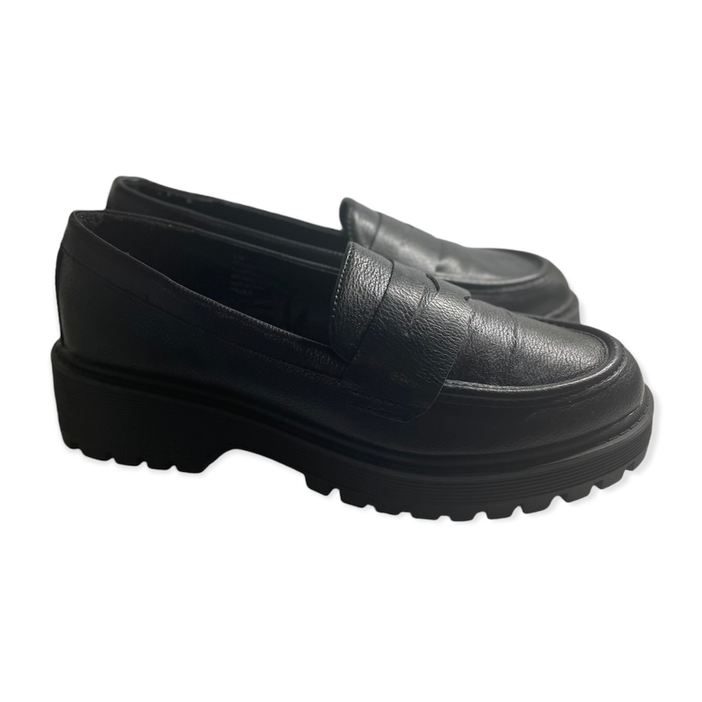 Sincerely Jules Black Rocker Faux Leather Chunky Platform Heel Loafers Size 9.5M